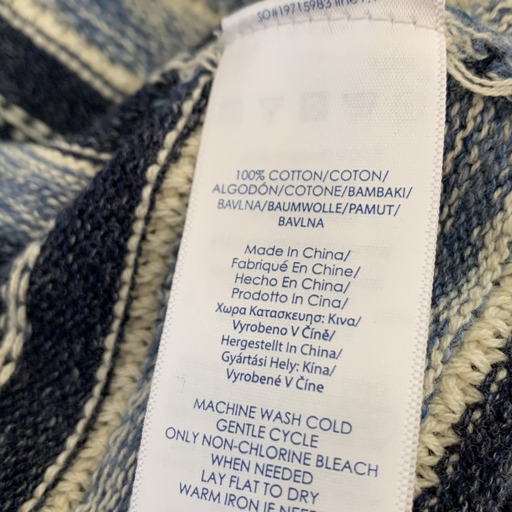 Chaps Ralph Lauren Sweater 100% cotton blue striped button neck top XL Petite - Picture 10 of 10